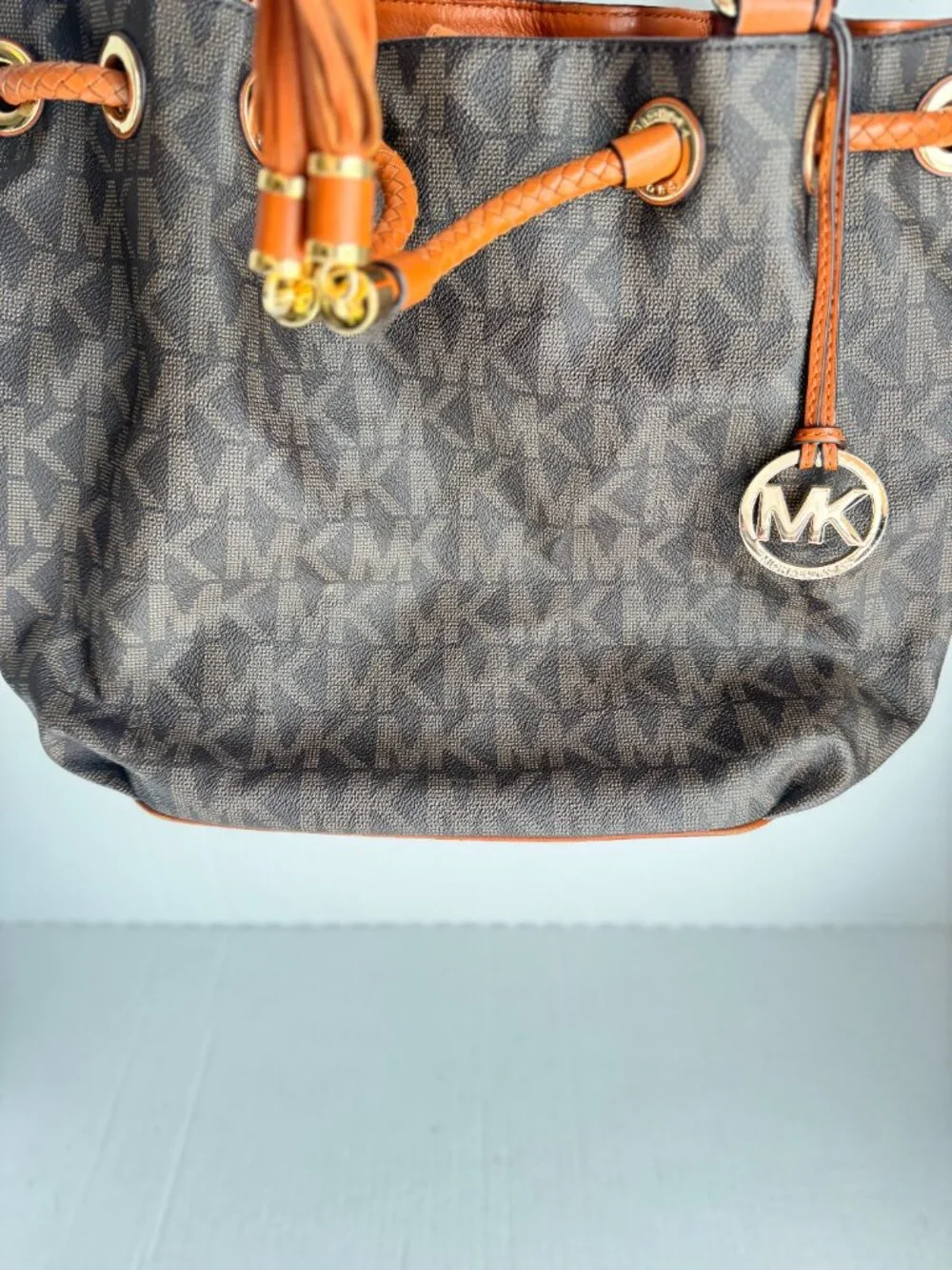 Michael Kors Jet Set Large PVC Logo Tote Bag Brown EUC